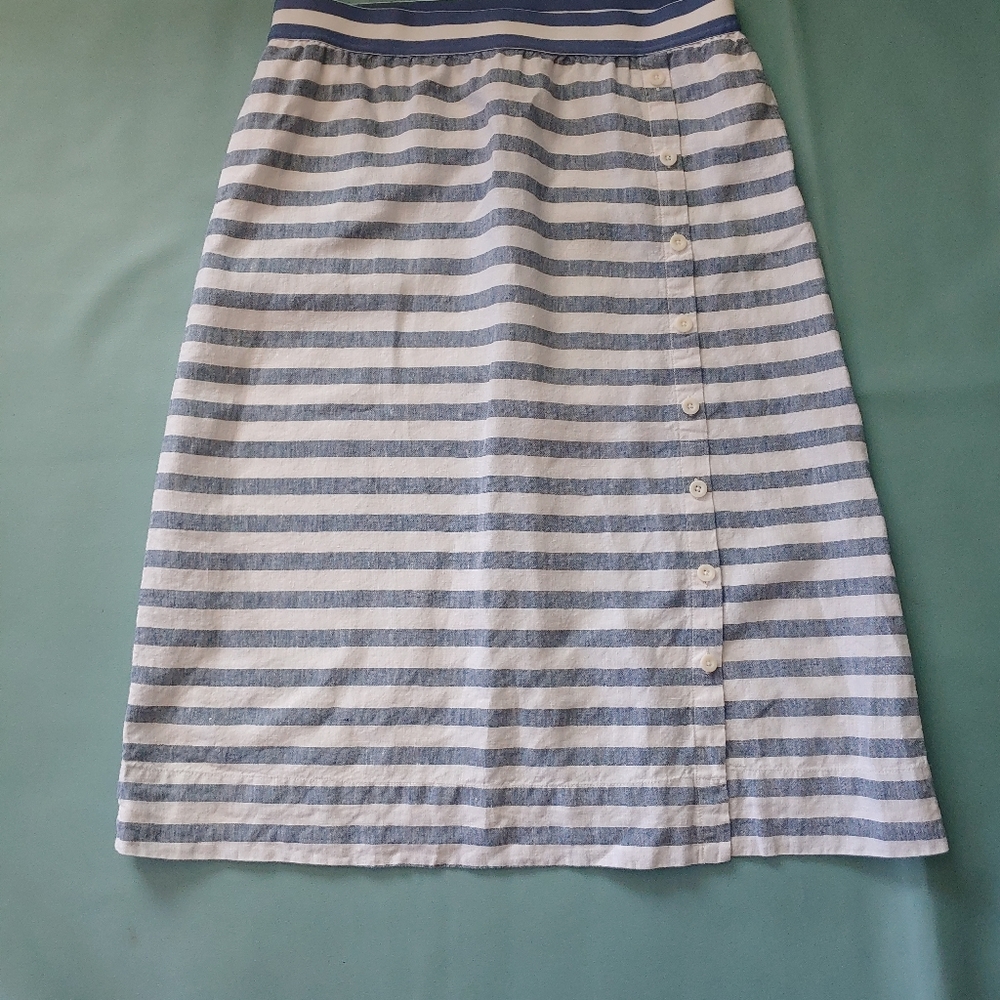 J JILL Love Linen blue white striped midi skirt